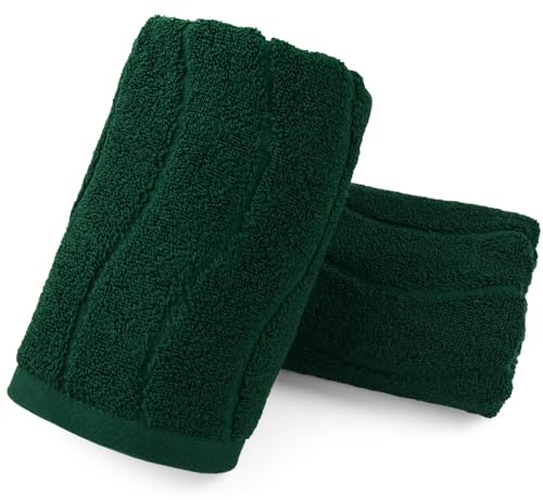 Jacquotha 2-Piece Hand Towels Set in Forest Green, Wavy Striped Jacquard Towels for Bathroom Kitchen Gifts (13x29 Inches, 100% Cotton) | for Bathroom Kitchen (13x29 Inches, Cotton)