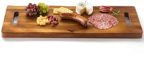 TIDITA 24 Large Acacia Wood Charcuterie Board with Handles - Extra Long Wooden Serving Cheese Boards - Rectangular Serving Platter for Meat Steak, Cracker Appetizers, Fruit Decorative Display