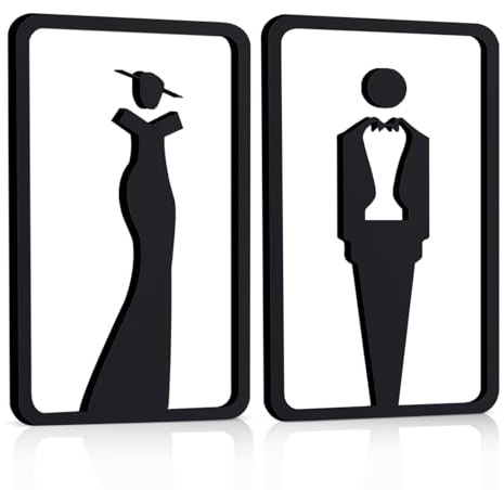 Fatiya 2 Stück Badezimmerschilder für Damen und Herren, Acryl-WC-Schild für Geschäft, Zuhause, Unisex-Toilettenschild mit Doppelseitigem Klebeband, 20 x 11 cm, Badezimmer-Türschild, Dekor (Schwarz)