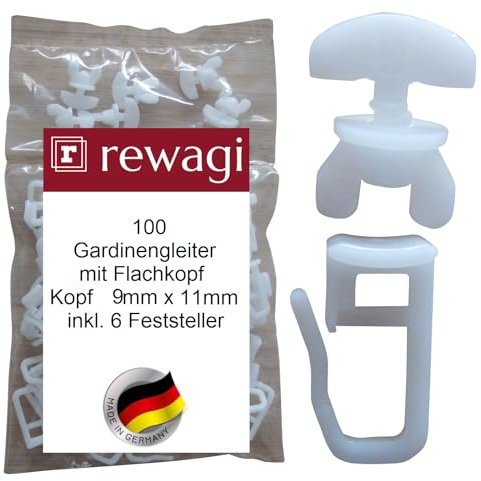 rewagi 100 feltrini con testa piatta, testa 9 x 11 mm e 6 fermati, ganci a clip, ganci pieghevoli, ganci per tende