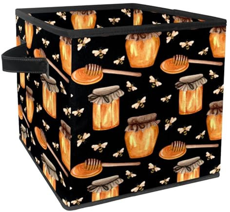 VAPOKF Boîte de rangement pliable en tissu cube avec poignées pour jouets, vêtements, livres, placard, chambre, maison – abeilles volantes et pot à miel