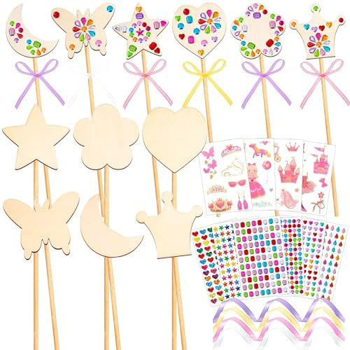 BNJZWJJ 40pcs Princess Fairy Wand Kit, Wooden DIY Fairy Wand Making Kit for Girls, Fairy Wand for Birthday Gifts Party Supplies