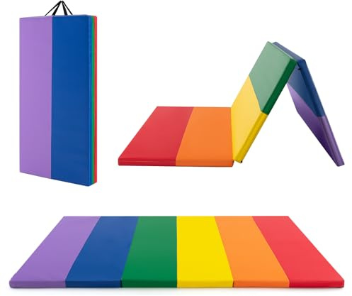 Giantex 6' x 4' Gymnastics Mat, Tri-Fold Tumbling Mat w/PU Leather Cover & EPE Foam Padding, Anti-Tear Portable Exercise Mat with Carrying Handle for Stretching Yoga Cheerleading Martial Arts