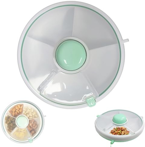Bocguy Snack Spinner, Snackschale mit Deckel, Snackbox mit Fächern zum Drehen mit 5 Fächern, Snackschale Spinner für Partynüsse, Trockene Gewürze, Süßigkeiten, Nüsse, Obst, Gemüse, Grün