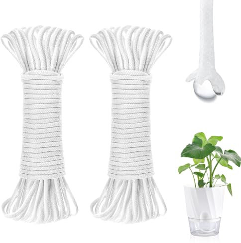 130 Feet Self Watering Wick Cord for Plants, 4mm Self Watering Planter Insert, Self Watering Cotton Rope Plant Water for Vocation, Automatic Plant Water Indoor (130 Feet)