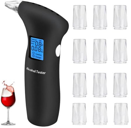 Xinlie Alcootest Ethylotest Electronique Portable Testeur d'alcool Éthylotest Electronique et 12 Embouchures Embout Buccal pour Testeur d'alcool Personnel pour Usage Domestique avec Écran Digital LCD