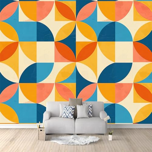Fototapete Geometrisches Retro-Orange-Muster 400x280 cm Tapete 3D Vlies Wanddeko Wallpaper Wandtapete Dekoration Study Zimmer Wohnzimmer Restaurant Cafe