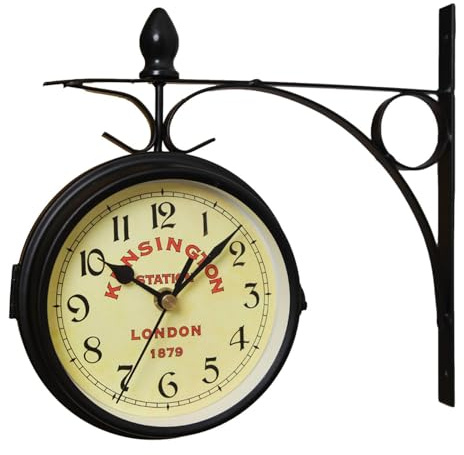 Reloj de Pared Doble Cara - Colgante de Hierro para Estación y Jardín