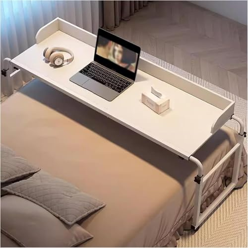 Mesa de Sobrecama 4 Ruedas para Bastidor de Cama Tamao Matrimonial/Queen - Funciona como Mesa de Bar, Comedor o Carrito de Computadora - Color Blanco