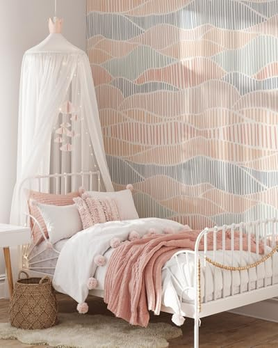 Coloritto Boho Color Waves Wallpaper | Removable Self Adhesive Scandinavian Pastel Nursery Wallpaper, Wavy Stripes Peel and Stick Wall Decor (Sample 12 W x 8 H)