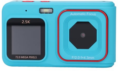 Fotocamera Digitale 2,5K per Fotografia Video, Videocamera DV per Vlogging da 72 MP per Principianti, Zoom Digitale 16x, Schermo Ruotabile da 3 Pollici, Luce di Riempimento, (BLUE)