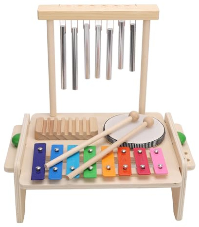 Kinder Trommelset, Holz Xylophon für Kleinkinder mit Baby Trommelset und Windspiel, Montessori Musikinstrumente, Spielzeug für Kinder, Musikspielzeug für Kleinkinder,