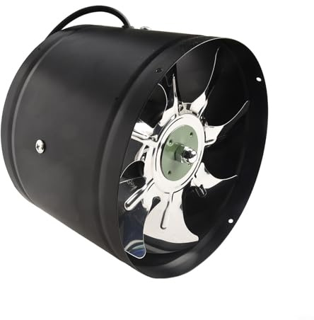 Extracteur d'air en ligne 180 mm, ventilation par conduit, désenfumage, débit d'air élevé 1 050 m³/h, fonctionnement silencieux, pales métalliques (noir)