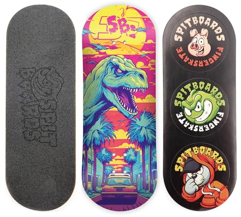 SPITBOARDS 34 mm fingerboard Deck – äkta trä (5 lager) klassisk isglass gatuform – storlek: 34 x 96 mm – Single Graphic Deck (Real Wear) – Optimized Concave – Solnedgång Raptor