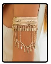 Cubahop Retro Egyptian Open Arm Chain Multi Layer Tassel Pendant Armband Chain Upper Arm Bracelet for Women (Golden)