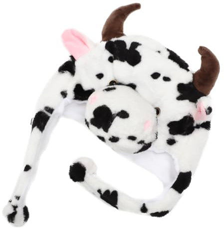 KONTONTY Plüsch Kuhmütze Mit Kuhohren Weiche Tierhaube Für Junge Mädchen Und Erwachsene Elastische Warme Winterhaube Als Witziges Kostümzubehör Für Halloween Fasching Haustier-look Komforta