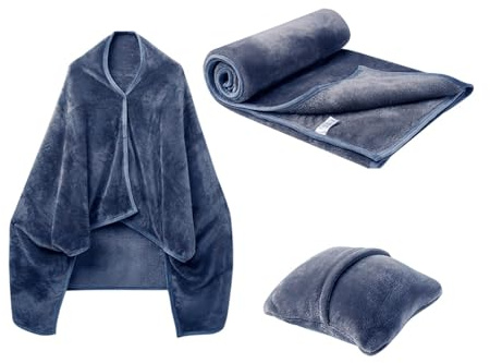 Coperta da viaggio e cuscino, coperta da aereo combinata, coperta da viaggio leggera, coperta da viaggio calda, morbida coperta a scialle, coperta da viaggio in flanella, set di cuscini da viaggio per