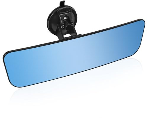 12'' Large Rear View Mirror with Suction Cup, Stick on Universal Frameless Inside Rearview Blue Mirror with Parabolic Wide Angle Mounted on Windshield (Blue)