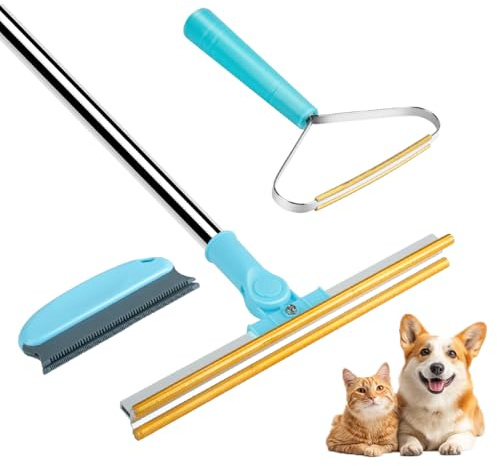 Bolfie 3 in 1 Carpet Rake for Pet Hair Removal, Tool Set of 3, 55” Long Handle Carpet Pet Hair Removal Carpet Scraper Dog Cat Hair Remover for Sofa, Couch, Car, Rug