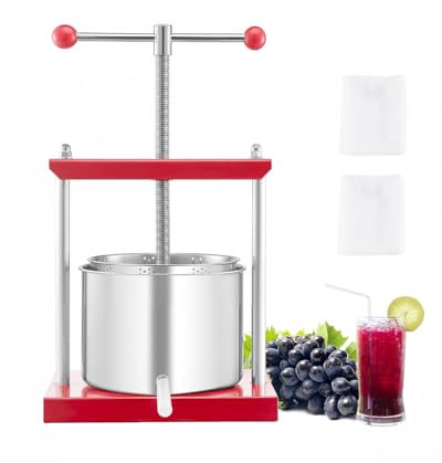 VEVOR Obstweinpresse Obstmühle Apfelmühle (6 L) mit 2 Edelstahlfässer, manueller Entsafter, Apfelweinpresse Apfelpresse Traubenpresse Olivenölpresse Saftpresse mit T-Griff für Küche Zuhause