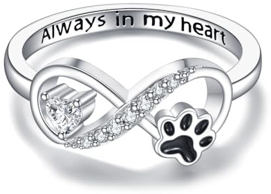 Paw Print Ring Sterling Silber Memorial Katze Paw Print Ring Hund Infinity Puppy Pet Claw Rings für Frauen Katze Hundeschmuck für Frauen-Größe 8