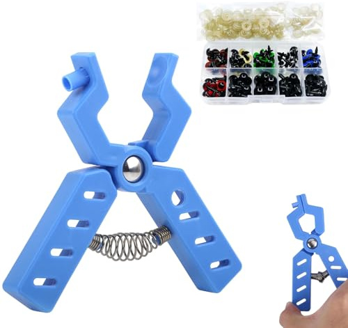 100 Stück Sicherheitsaugen für Häkeltiere 10MM, Sicherheitsaugen Klemmwerkzeug, Sicherheits Augenschnapper Werkzeug für Amigurumi-Häkel- und Füll-Tieraugen