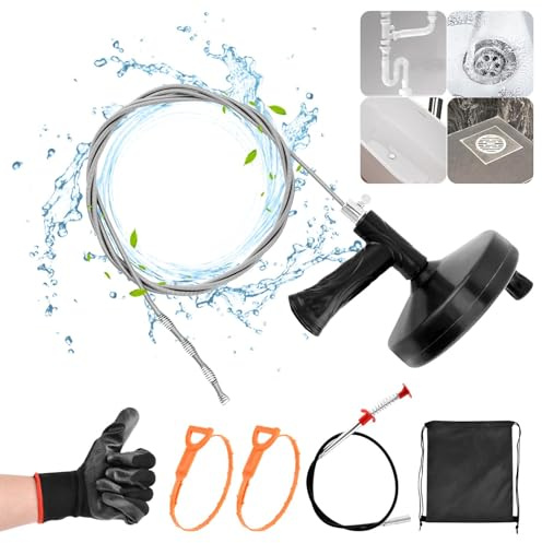 6 in 1 Snake Drain Auger 10 M, 33 FT Professional Flexible Heavy Duty Pipe Snakes with Cleaner, Toilet Auger Snakes Hair Clog Remover Plumbing Snake Cable with Drill Attachment & Glove