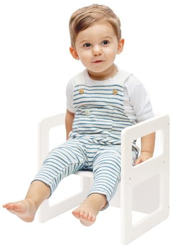 FUNLIO Höhenverstellbarer Montessori-Entwöhnungsstuhl für 1-3 Jahre, Qualitätsstuhl aus Massivholz, zum Essen/Lesen/Spielen, Montessori-Möbel mit CPC-Zertifikat - Weiß