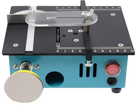 Mini sega circolare da tavolo, mini sega da tavolo con funzione di affilatura, motore doppio da 96 W, velocità 7 livelli, 4 lame con lama diamantata, per legno/metallo/plastica (28 x 21 x 13 cm)