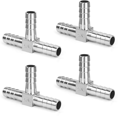Connettore Tubo Carburante T, Φ12mm 1/2 Barbiglio Raccordo per Tubi Flessibile a 3 Vie Adattatore Raccordi a T in Acciaio Inossidabile 304 per Aria, Acqua, Gas e Gasolio (4 Pezzi)