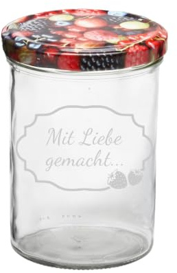 LUXENTU Geschenkglas mit Gravur, Früchtemotiv, 435 ml, 1 Stück | Personalisierte Marmeladengläser mit Wunschtext für Erntezeit, Weihnachten & Geburtstag, spülmaschinenfest
