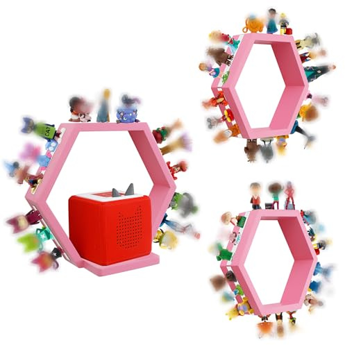 PHOENANCEE Sechseckiges Magnet Toniebox Regal, Wandregale zum Aufbewahren und Präsentieren von Figuren, Kinderregal, Kinderzimmer, Wohnzimmer(Sakura Pink)