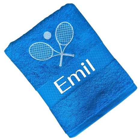 Arthi® Besticktes Handtuch mit Tennischläger & Deinem Wunschtext 100% Baumwolle 50x100cm / 100x150cm personalisierte Geschenkidee (Türkis, 100x150)