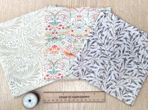 Fat Quarter Fabric Bundle - William Morris Natural Linen - Bird Floral Print Craft Fabric Material