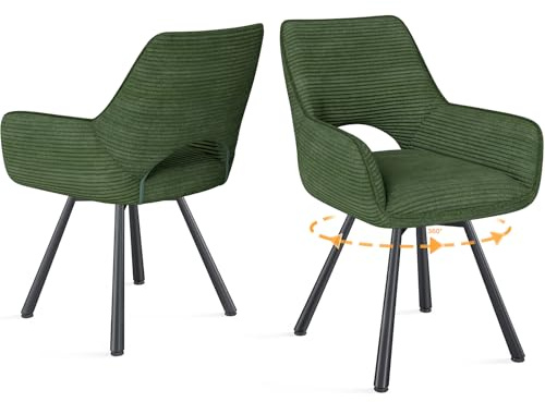 WAFTING Esszimmerstühle Drehbar 360°,Armlehnstuhl mit Metallbeinen,geeignet als Stühle Esszimmer,Samt Stuhl,Küchenstühle,Wohnzimmerstuhl,Polsterstuhl mit Samtigem Gefühl,Stühle 2er Set,Grün