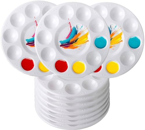 Paletas de Mezcla,10 PCS Paleta de Pintura Plástica Reutilizable Juego de Paletas Húmedas para Acuarela Acrílico y Óleo Paleta de Mezcla Redonda con Compartimentos para Niños y Artistas