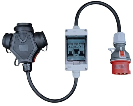 RoadEu | Adaptateur CEE 32A 5P vers Triple Prise 230V 2P+E | Coffret IP44 avec 3 Disjoncteurs C16 | Câble Caoutchouc 1 m | Distribution Sécurisée pour Chantier & Camping