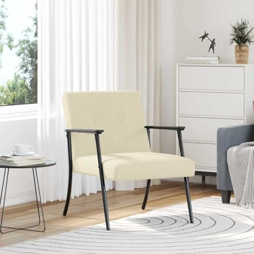 Bucmath Fåtölj krämfärgad 59 x 75 x 78 cm, sammetstyg, ergonomisk loungefåtölj, robust stålram, bekväm lässtol för vardagsrum, sovrum, kontor, vuxna