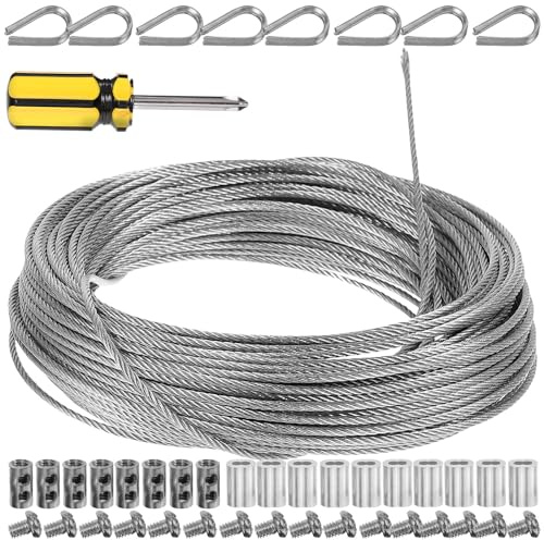 ULTECHNOVO Kit de Cable de Acero Inoxidable 304, Cuerda de 20 Metros Dedales y Tensores, Aparejo de Cuerda para Cortinas, Luces Exteriores y Barandillas de Jardín