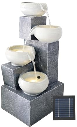 Solar Water Feature, 4-Tier Tabletop with Battery Backup – Solar Powered Garden Fountain, No Wiring or Running Costs, Outdoor Patio & Balcony Décor