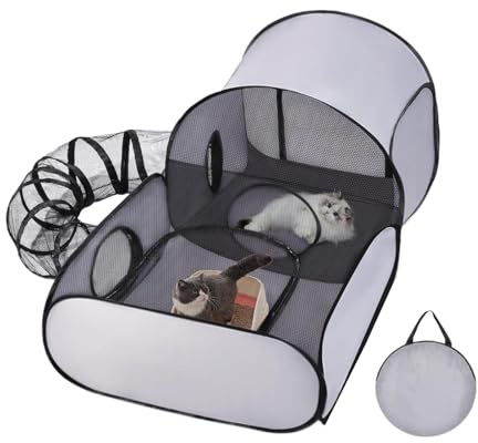 Outdoor Cat Playpen, Foldable Cat Playpen With Tunnel, Cats Enclosure Tunnels, Portable Pet Tent for Kittens Puppy Dog Outdoor