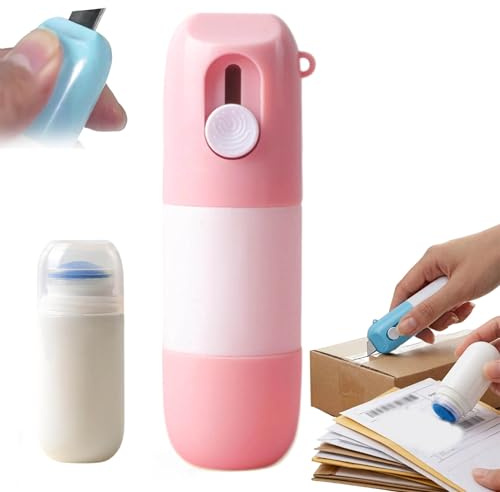 Mini Utility Knife 2-in-1, Retractable Blade, Thermal Ink Remover, Package Opener with Privacy Stamp, Ideal as a Parcel Opener & Cardboard Knife (A)