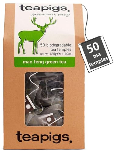 teapigs Mao Feng Whole Leaf Green Tea, 50 Tea Bags | All Natural, No Nasties, Big Leaves, Big Flavour, Plant-Based Tea Temples, Recyclable Paperboard Pack, 50 Teabag Pack