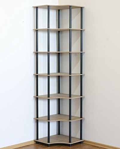 MODO24 Dedal-7W Rohrregal, Büroregal mit 7 Fachböden aus HDF, freistehend, Eckregal, Plastikregal, Werkstattregal, Kellerregal, Lagerregal für Garage, Abmessungen 210x56x56 cm, Farbe: Schwarz-Beige