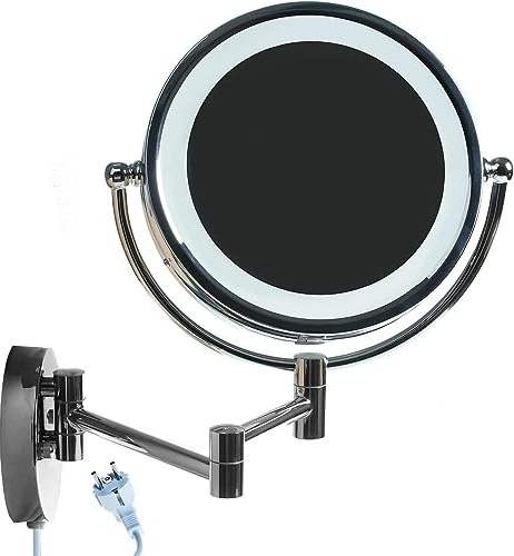 HIMRY LED Cosmética Espejo 8,5 Pulgadas 7X Aumentos, Maquillar Espejo de Pared con Luz y Brazo Articulado, Enchufe Español, Plegable Espejos para Baño, Cara Doble: Estándar + 7X Aumentos. KXD3129-7x