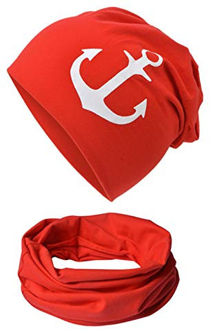 Miobo Lot de 2 Bonnets et écharpes Tube en Coton, Rouge L