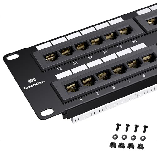 Cable Matters [UL-gelistet] 48-Port Cat6 Patchpanel, 2U, 19 Zoll | Rack- oder Wandmontage, RJ45 Patchpanel, 110- und Krone-Anlegewerkzeugen