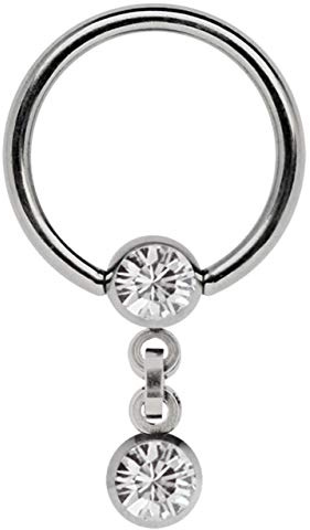 Titan Piercing Ring in mit Kette und 5 mm Stein-Kugeln