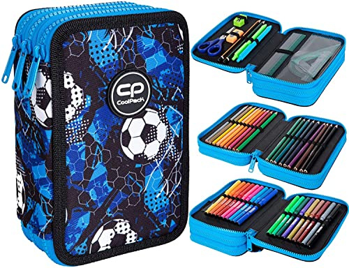 Goldkids COOLPACK XXL Federtasche Federmappe Federmäppchen 44-teilig gefüllte Schüleretui 3-stöckig 20 x 13,5 x 7 cm Jungen Mädchen Ink. Füller Patrone