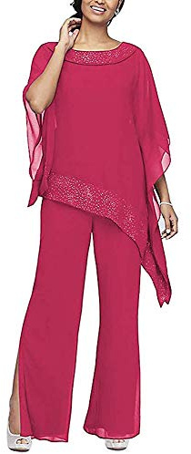 Leader of the Beauty Abiti da sposa in chiffon da donna in 3 pezzi, eleganti, per madre della sposa, con completo per la festa di nozze, 20 Fucsia